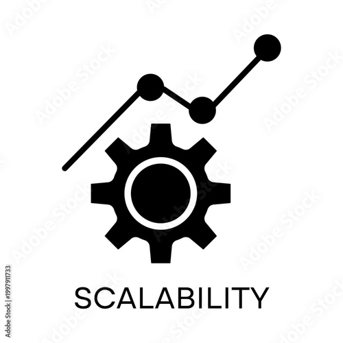 Scalable System Monoline Icon with Cogwheel and Rising Graph