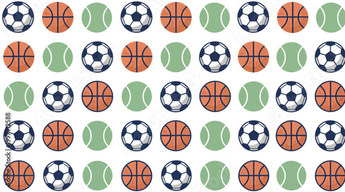 Repeating Seamless Pattern of Multicolored Sports Balls for Graphic Resources.
