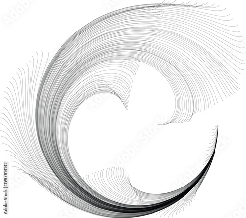 Fotografi Abstract Circular Black Line Wave – Minimalist Spiral Motion Graphic – Monochrom