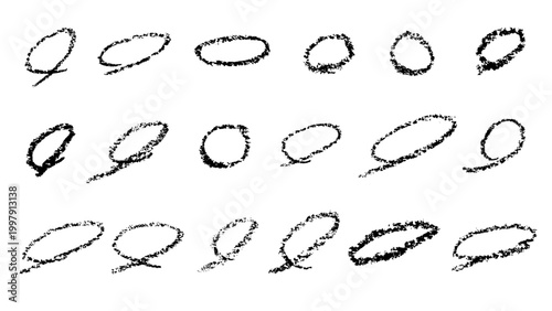 Hand Drawn Circle Marks, Highlight Oval Scribble Vector Set