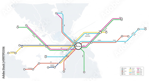 Abstract schematic map of a public transportation network.