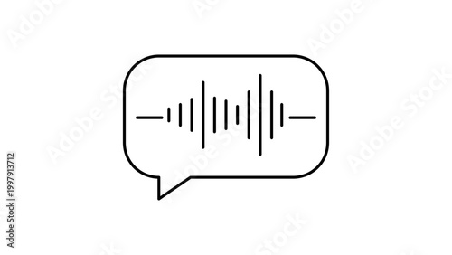 Voice Message and Audio Waveform in Speech Bubble, Minimalist Black Line Vector Icon with Editable Stroke for AI Assistant, Podcast, Sound Recording, and Communication Apps on White Background.
