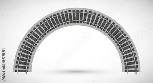 Curved Train Tracks Archway Isolated on White Background.