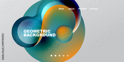 Abstract design features overlapping circles, vibrant colors, text elements. Modern aesthetic suitable for website header or presentation.