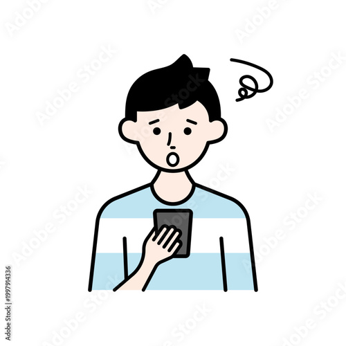 スマホを見て文句を言う男性（不満・クレーム・トラブル・問題・線ありカラー）– シンプル操作UIアイコンシリーズ