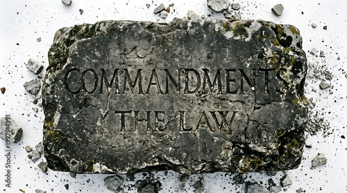 Engraved Commandments: The timeless wisdom of the Ten Commandments is etched into a weathered stone tablet, a powerful symbol of faith and guidance.