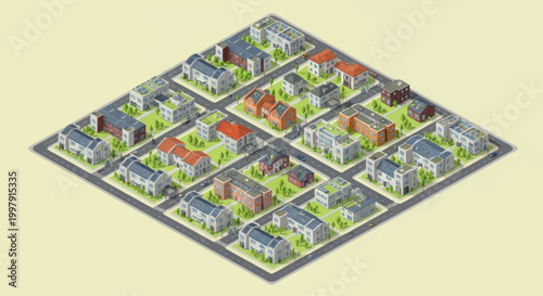 Foto Colorful Suburban Neighborhood Street Layout.