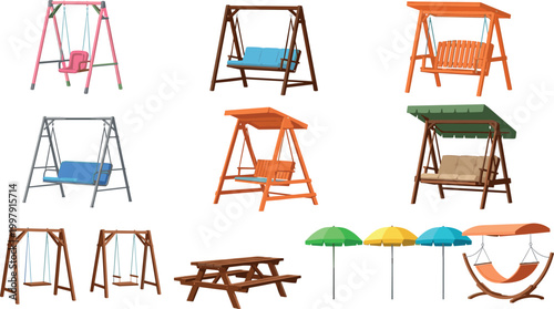 Photos Outdoor swing set vector collection featuring garden furniture playground swings