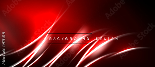 Abstract red background design. Smooth curves create dynamic light effects. Dark shades emphasize bright lines, modern aesthetic.