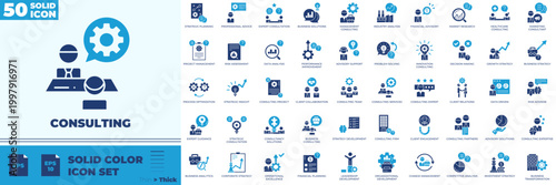 Consulting Solid Color Editable Icons set