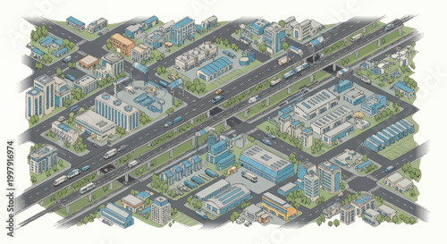Картината върху платно City Infrastructure Road Network Aerial View.
