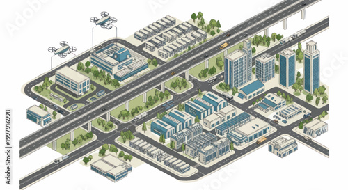 City infrastructure with buildings roads.