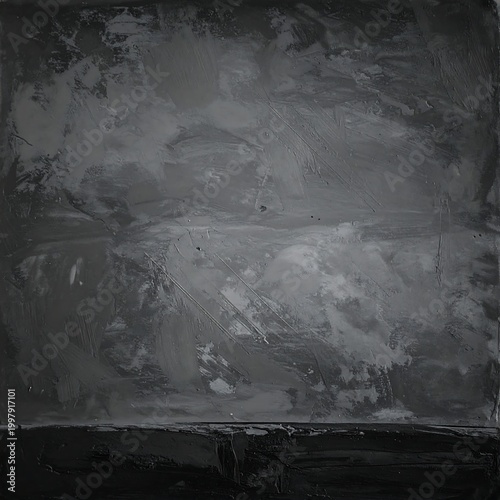 A grayscale abstract painting with textured brushstrokes