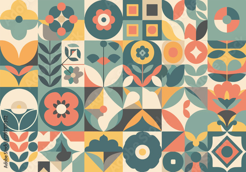Foto A colorful abstract composition with floral patterns