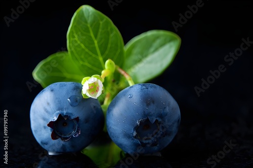 fresh blueberries on a green background