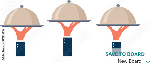 Waiter Serving Food Tray Icon Set with Covered Dish and Hand Service for Restaurant, Catering, Hospitality, and Fine Dining Illustration Design