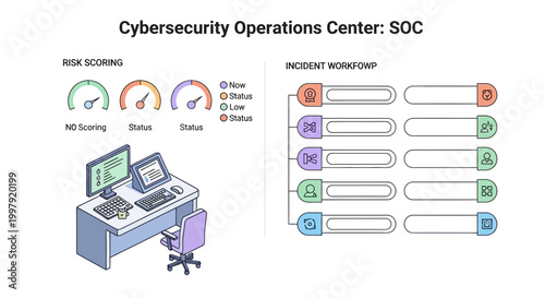 Cybersecurity operations center infographic risk scoring and incident workflow