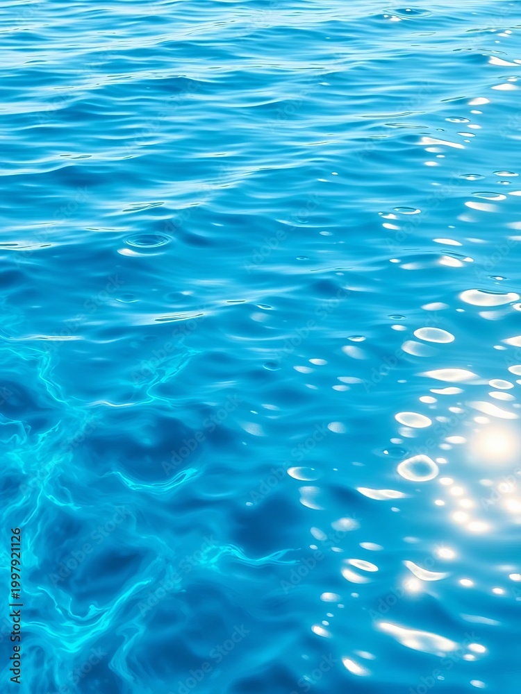 Fototapeta premium Tranquil blue water ripples with light, hinting at depth and serenity, calm, fluid
