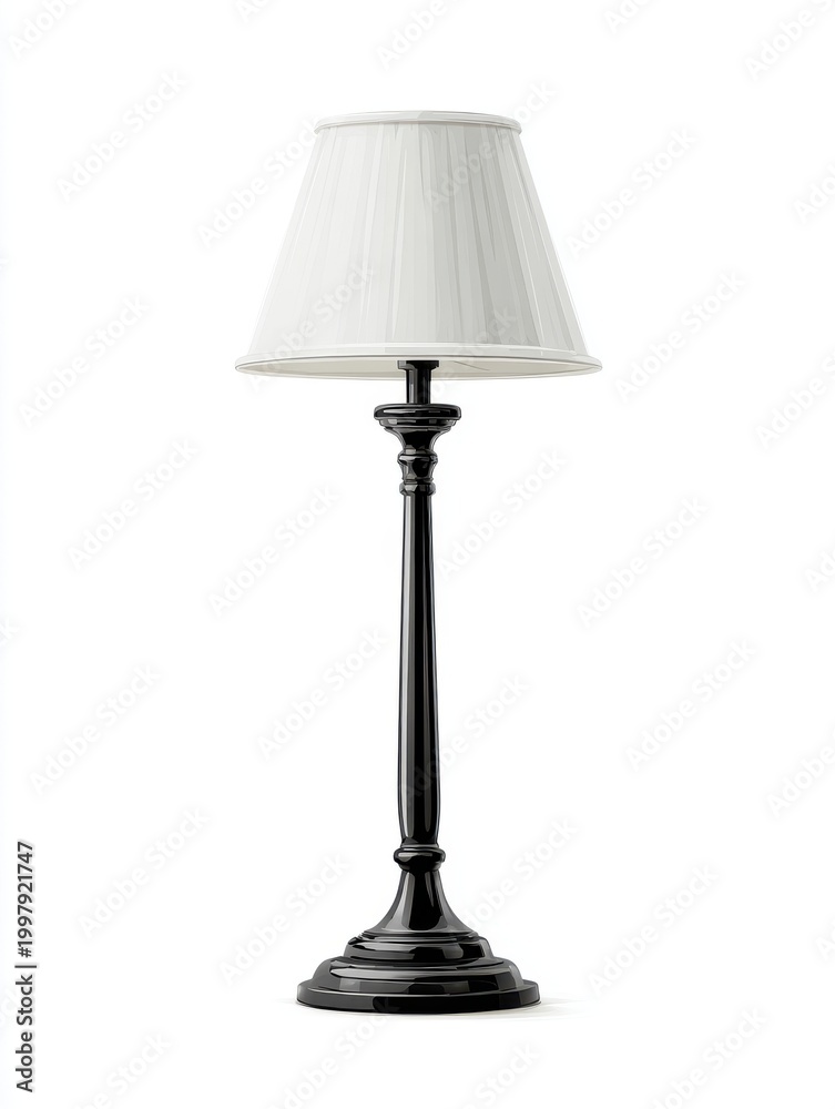 Obraz premium Classic Black Table Lamp With White Fabric Shade On White Background