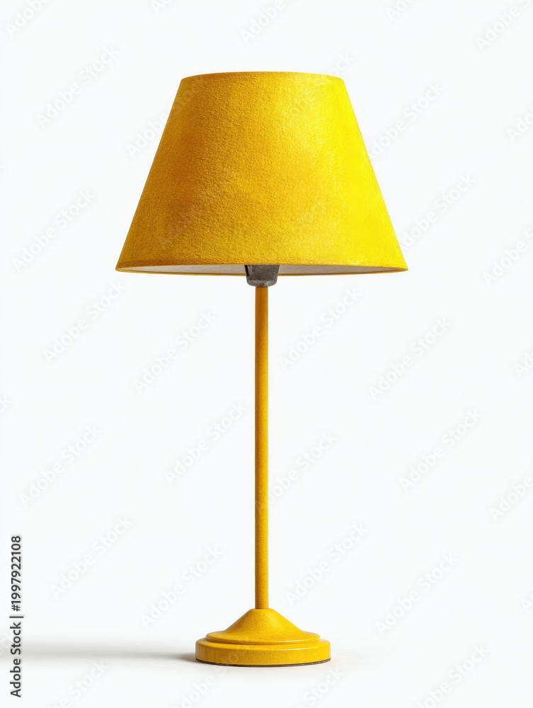 Fototapeta premium Bright Yellow Desk Lamp With Glittery Shade Illuminated Against A Clean White Background