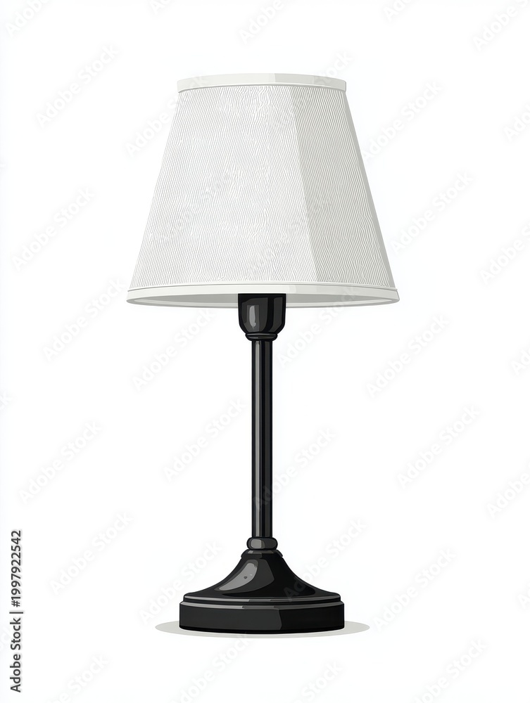 Fototapeta premium Classic Black Base Table Lamp With White Textured Fabric Shade On White Background