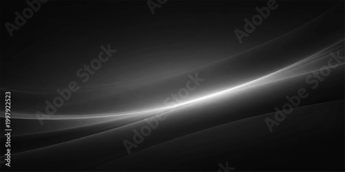 Abstract black and white background featuring a dark blue motion wave design with glowing digital energy lines and a blurred light texture backdrop