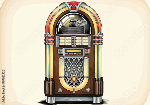 Fotografia A colorful illustration of a vintage jukebox with a rounded top
