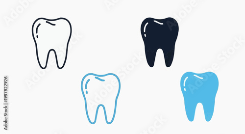 Minimalist Tooth Icon Set - Dental Care Molar Vector Symbols