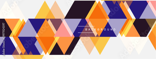 Geometric triangles form abstract pattern. Orange, purple, gray, white hues create modern design. Text reads background.