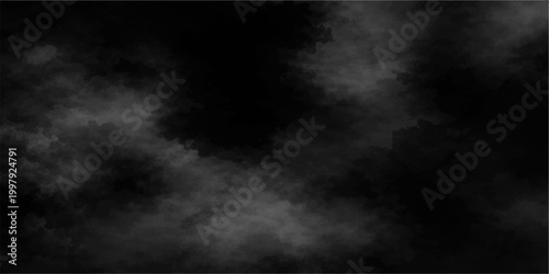 Dark smoke swirling on black background with misty cloud texture and atmospheric fog