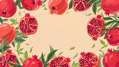 Background Illustration of ripe promegranate fruits.