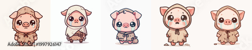 vector of poor beggar pig with sad expression