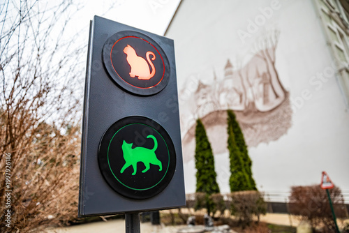 Tableau sur toile Outdoor pedestrian traffic light for cats