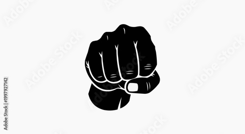 Black and White Clenched Fist Vector Illustration
