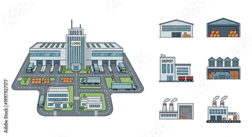 Industrial factory buildings and facilities.