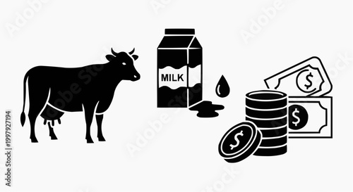 Dairy Industry Economy and Milk Production Icons