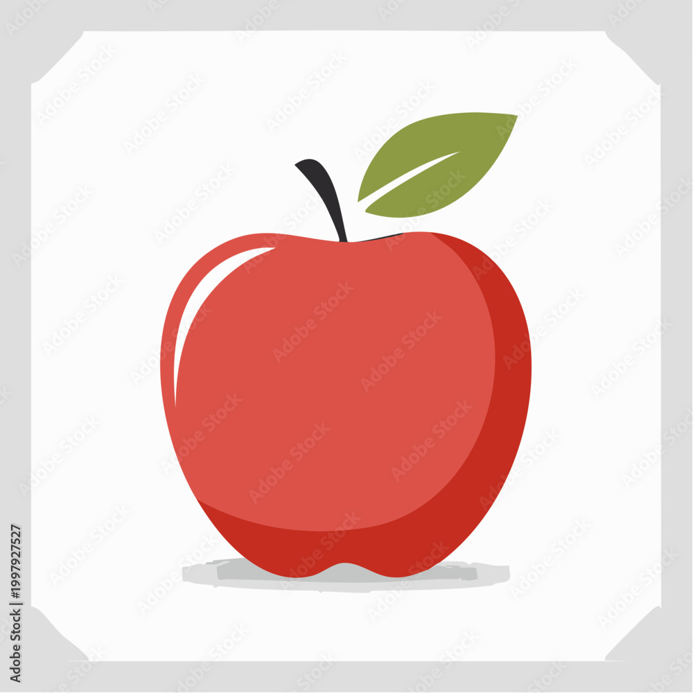 Fototapeta premium Red Apple with Green Leaf Icon