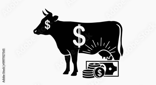 Literal Cash Cow Concept Illustration with Money and Dollar Signs