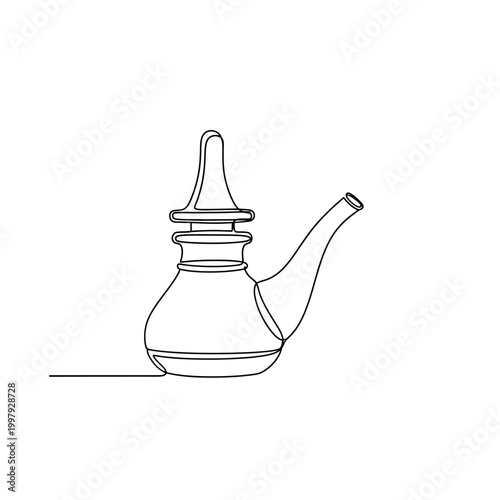 Continuous line drawing of neti pot for nasal irrigation yoga wellness equipment, healthy hygiene practice
