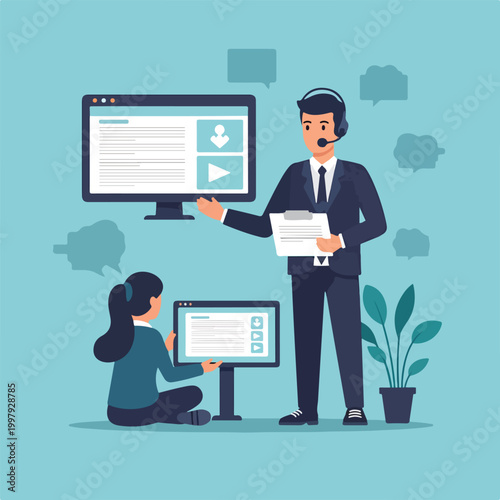 Two people interacting with computers