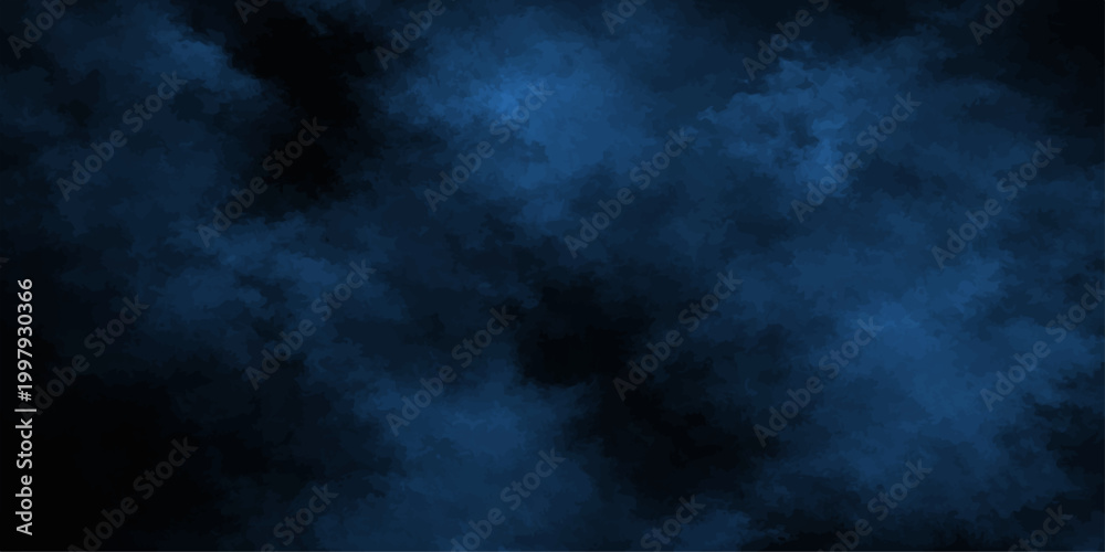 Fototapeta premium Abstract blue smoke swirls like a dark storm cloud against a black night background creating a motion texture of fog and space