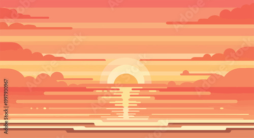 Foto A serene sunset over calm waters with vibrant orange hues