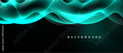 Abstract turquoise waves over black backdrop. Dynamic lines create flowing, modern design. Minimalist aesthetic, suitable for digital projects.
