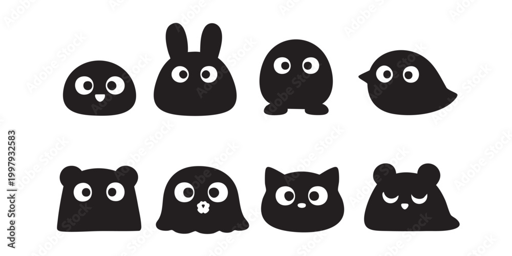 Fototapeta premium Animal-Themed Cute Monster Character Silhouette Illustrations