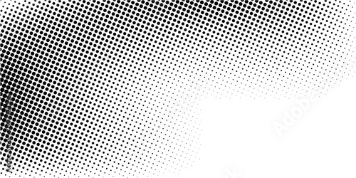 Dotted halftone texture background. Black and white pop art gradient overlay. Fading grunge gritty noise wallpaper. Weathered pixelated comic backdrop. Vector bitmap subtle vanishing surface