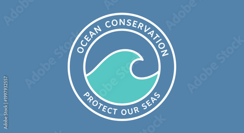 Ocean Conservation Emblem Protect Our Seas Wave Logo