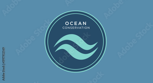 Ocean Conservation Logo with Waves - Environmental Protection Symbol