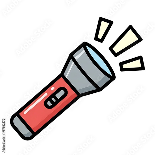 Flashlight with light beams shining.