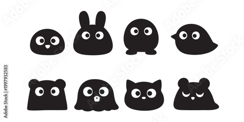 Animal-Themed Cute Monster Character Silhouette Illustrations