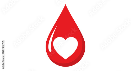 Red Blood Drop Icon with White Heart Symbol, Medical Healthcare Concept